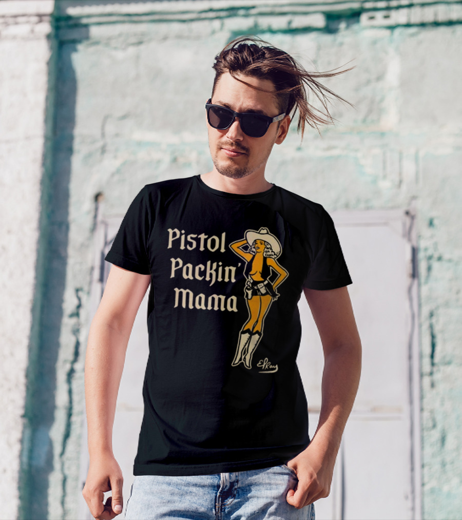 Pistol Packin’ Mama Cowgirl Illustration By ERay T-Shirt
