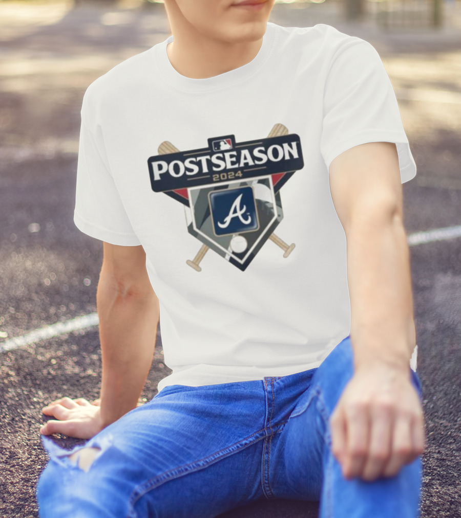 Atlanta Braves 2024 MLB Postseason Logo Emblem With Baseball Bats And Home Plate T-Shirt