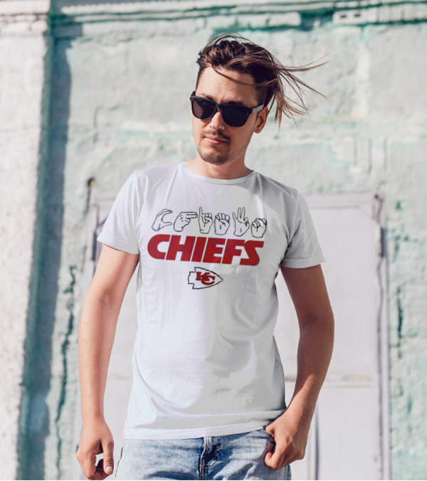 CHIEFS Kansas City Chiefs KC Logo Hand Sign Football T-Shirt