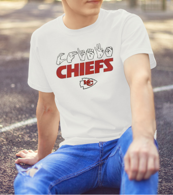 CHIEFS Kansas City Chiefs KC Logo Hand Sign Football T-Shirt