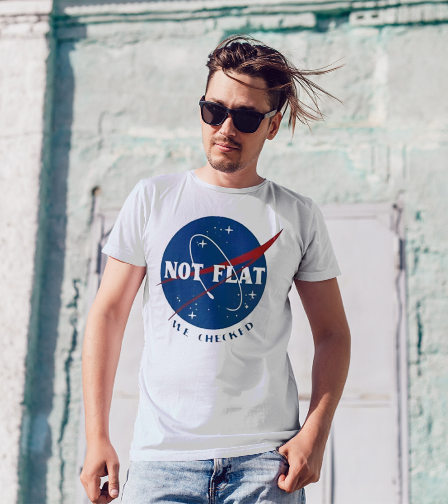 Not Flat We Checked Space Exploration Emblem T-Shirt