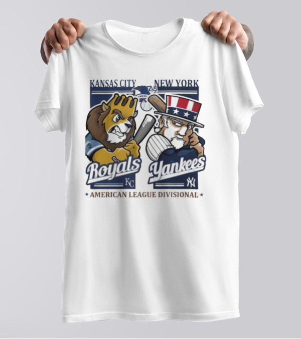 Kansas City Royals New York Yankees American League Divisional 2024 Mascots Showdown T-Shirt
