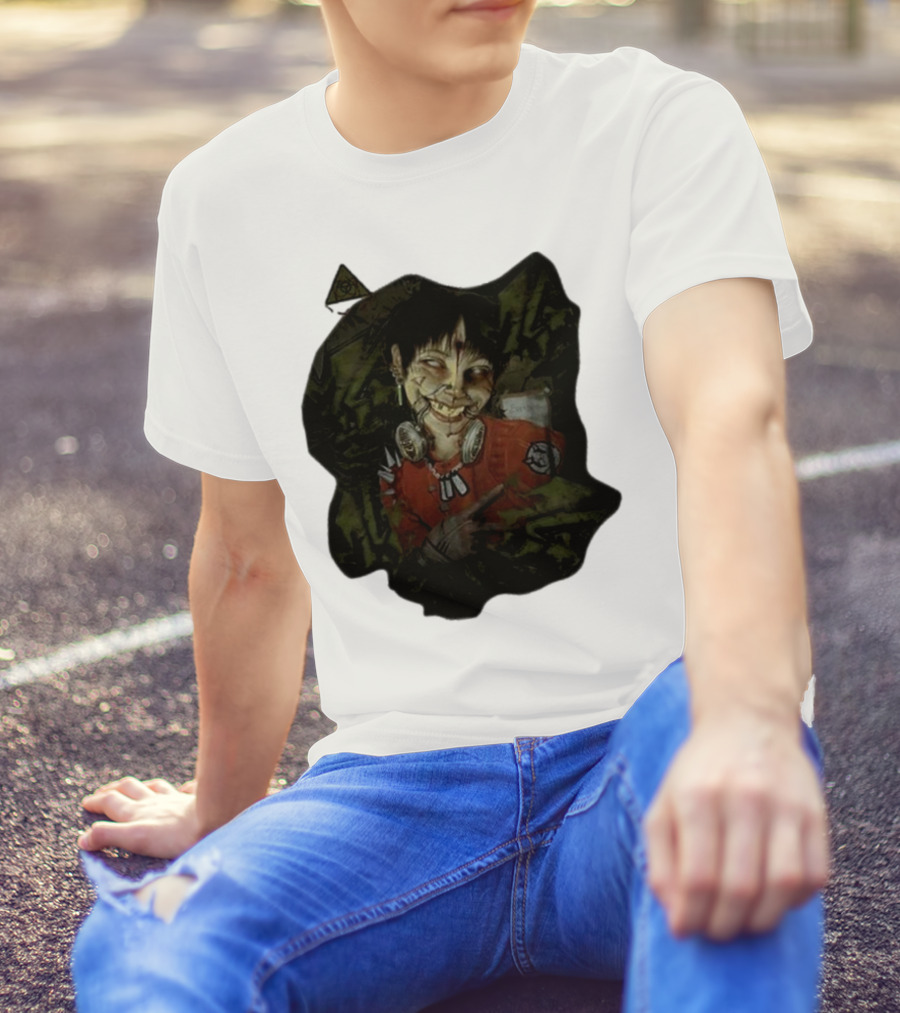 MG Ultra Kid Smiling Masked Figure With Red Outfit And Gas Mask Elements T-Shirt