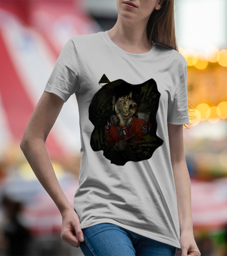 MG Ultra Kid Smiling Masked Figure With Red Outfit And Gas Mask Elements T-Shirt