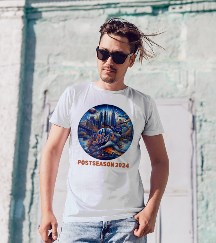 New York Mets Postseason 2024 Baseball Skyline Action T-Shirt