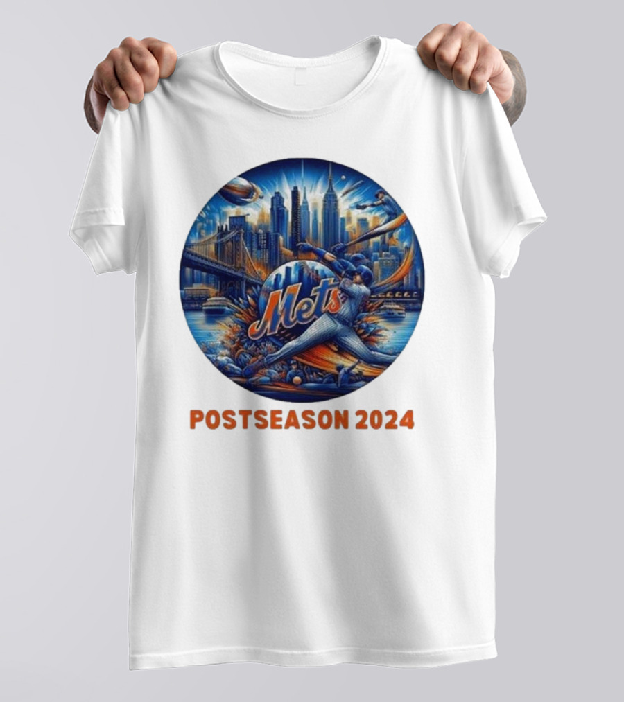 New York Mets Postseason 2024 Baseball Skyline Action T-Shirt