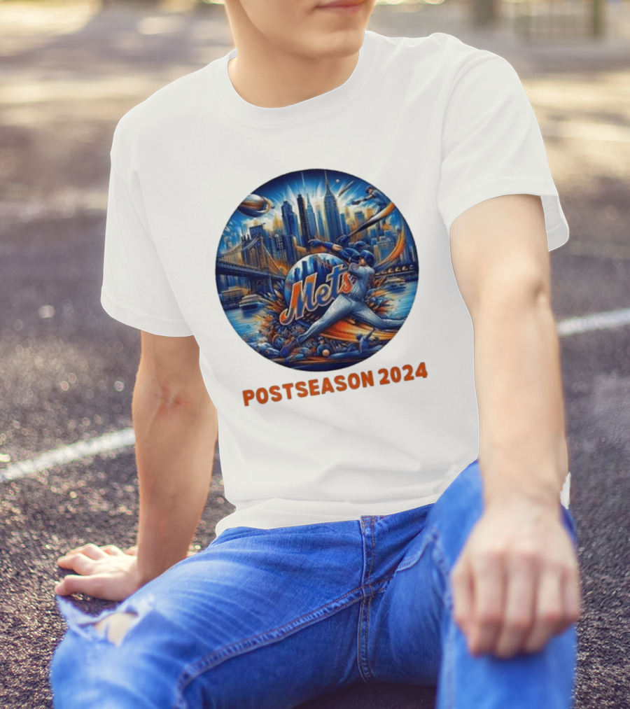 New York Mets Postseason 2024 Baseball Skyline Action T-Shirt