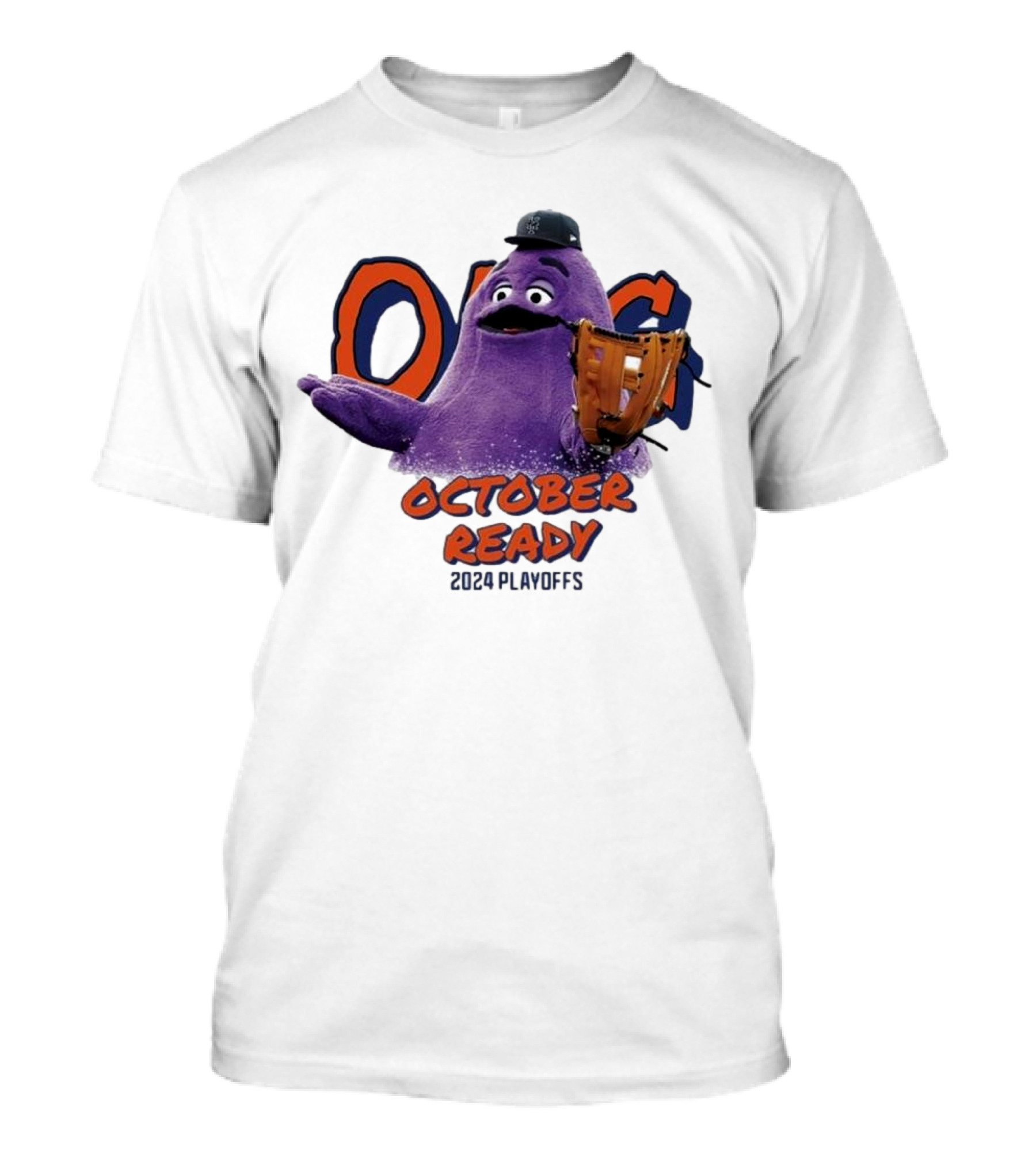 NY Mets Grimace October Ready 2024 Playoffs Baseball Character T-Shirt