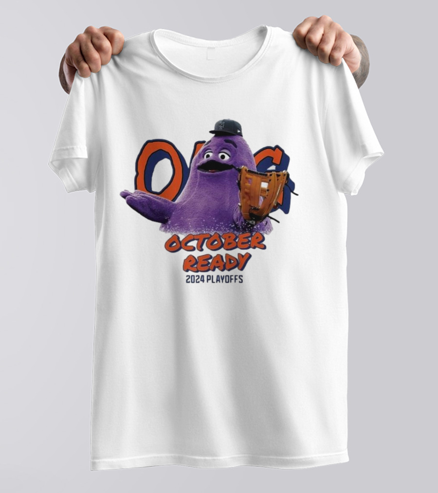 NY Mets Grimace October Ready 2024 Playoffs Baseball Character T-Shirt