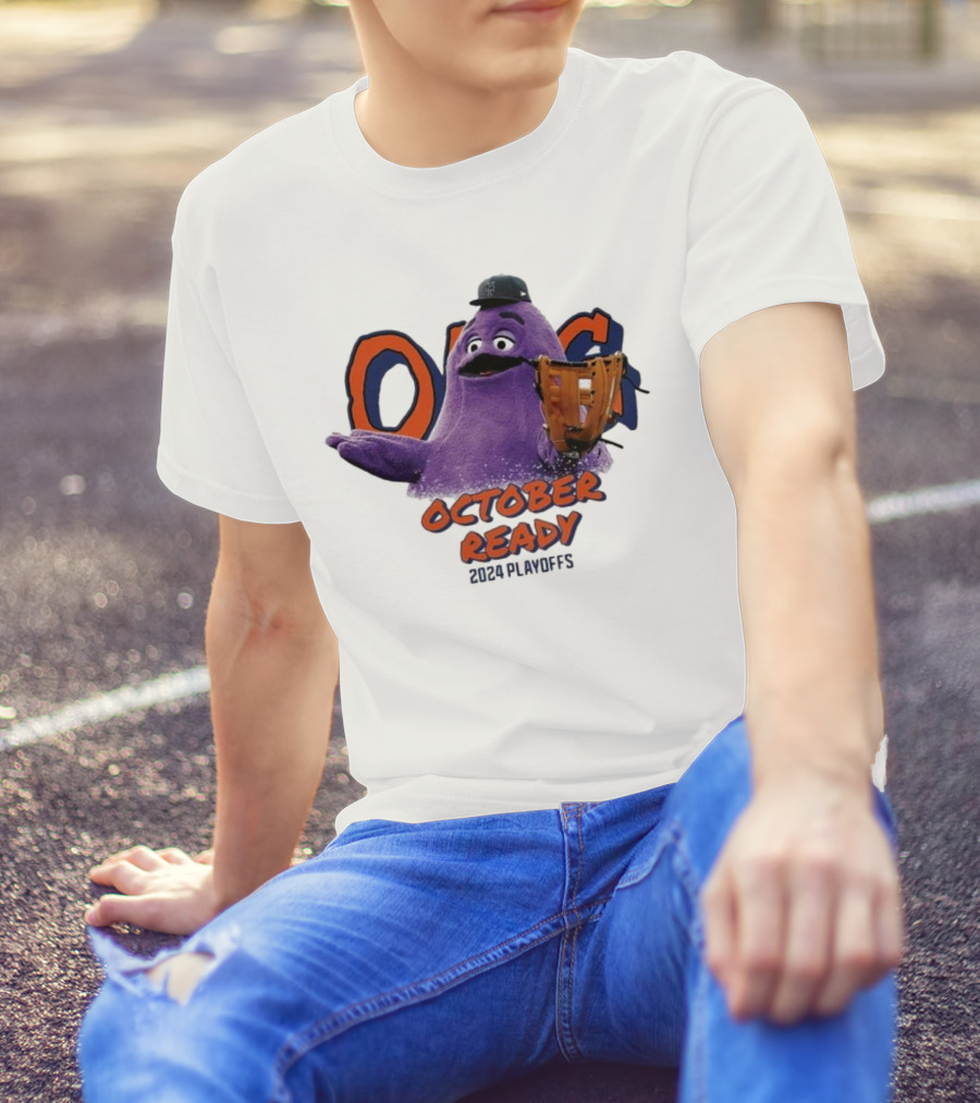 NY Mets Grimace October Ready 2024 Playoffs Baseball Character T-Shirt