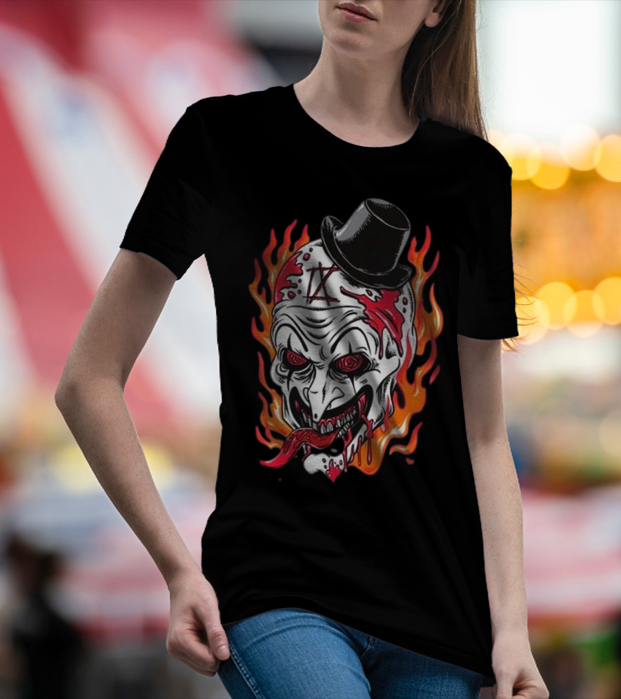 Psychos Only Art Will Never Die Flaming Skull Top Hat T-Shirt