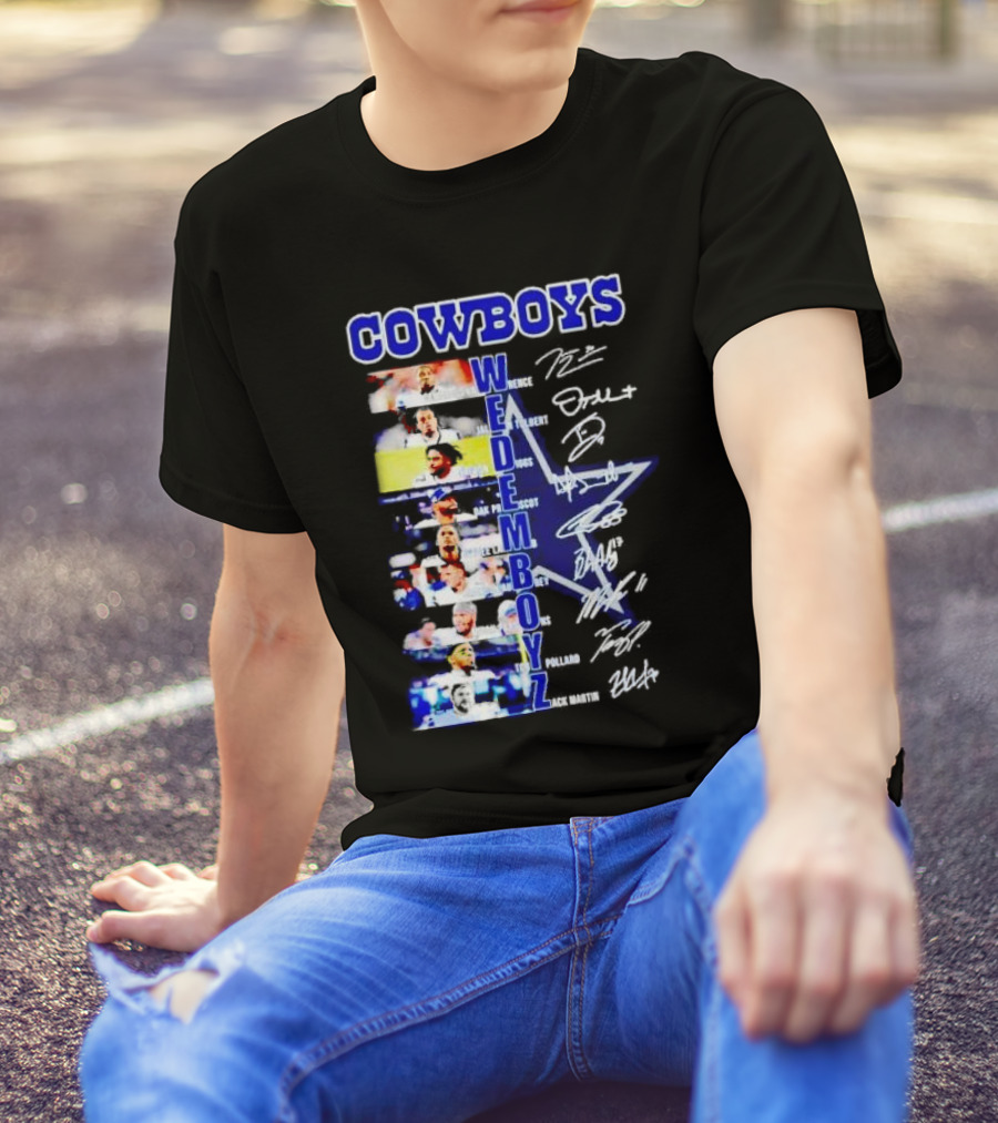 COWBOYS WE DEM BOYZ Dak Prescott DeMarcus Lawrence Trevon Diggs Brett Maher Tony Pollard CeeDee Lamb Zack Martin Dallas Players Signatures T-Shirt