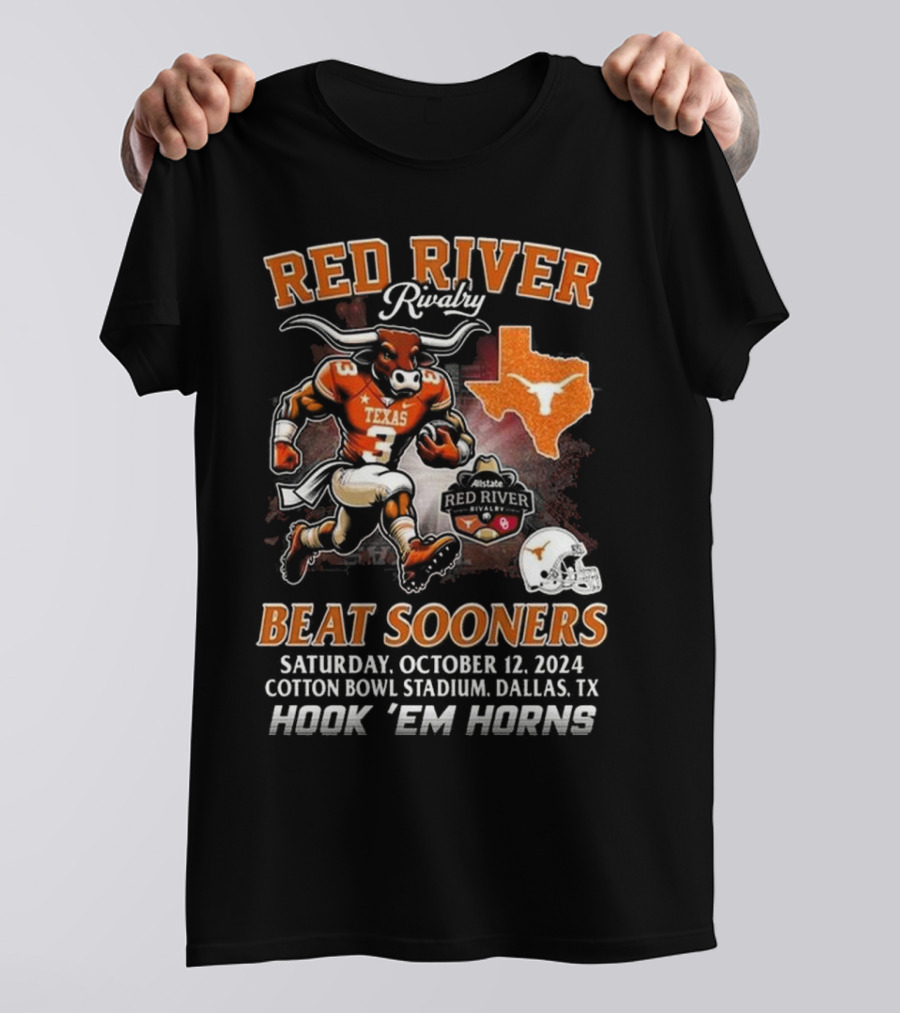 Texas Longhorns Red River Rivalry Beat Sooners October 12 2024 Hook 'Em Horns Cotton Bowl Stadium T-Shirt