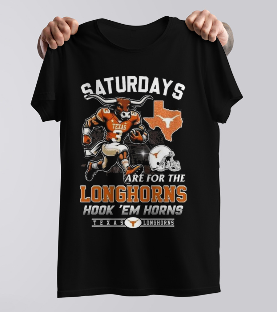 Texas Longhorns Saturdays Are For The Longhorns Hook 'Em Horns Mascot Map T-Shirt