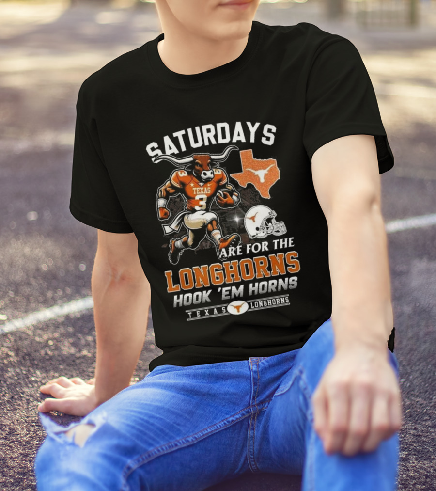 Texas Longhorns Saturdays Are For The Longhorns Hook 'Em Horns Mascot Map T-Shirt