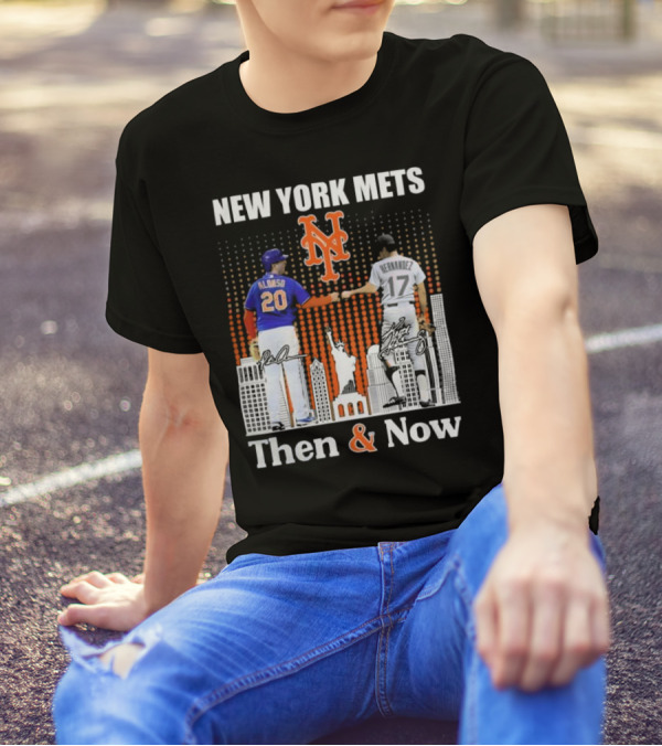 New York Mets Then And Now Pete Alonso Keith Hernandez Signatures T-Shirt
