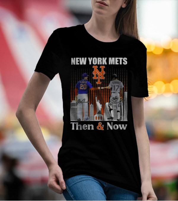 New York Mets Then And Now Pete Alonso Keith Hernandez Signatures T-Shirt