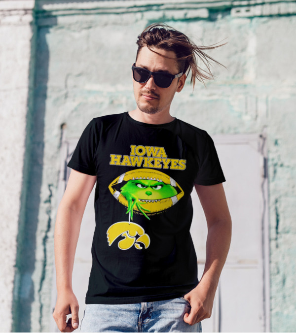 Iowa Hawkeyes Grinch Football Christmas T-Shirt