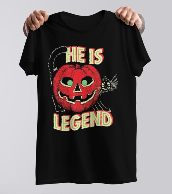 He Is Legend Halloween 2024 Black Cat Pumpkin T-Shirt