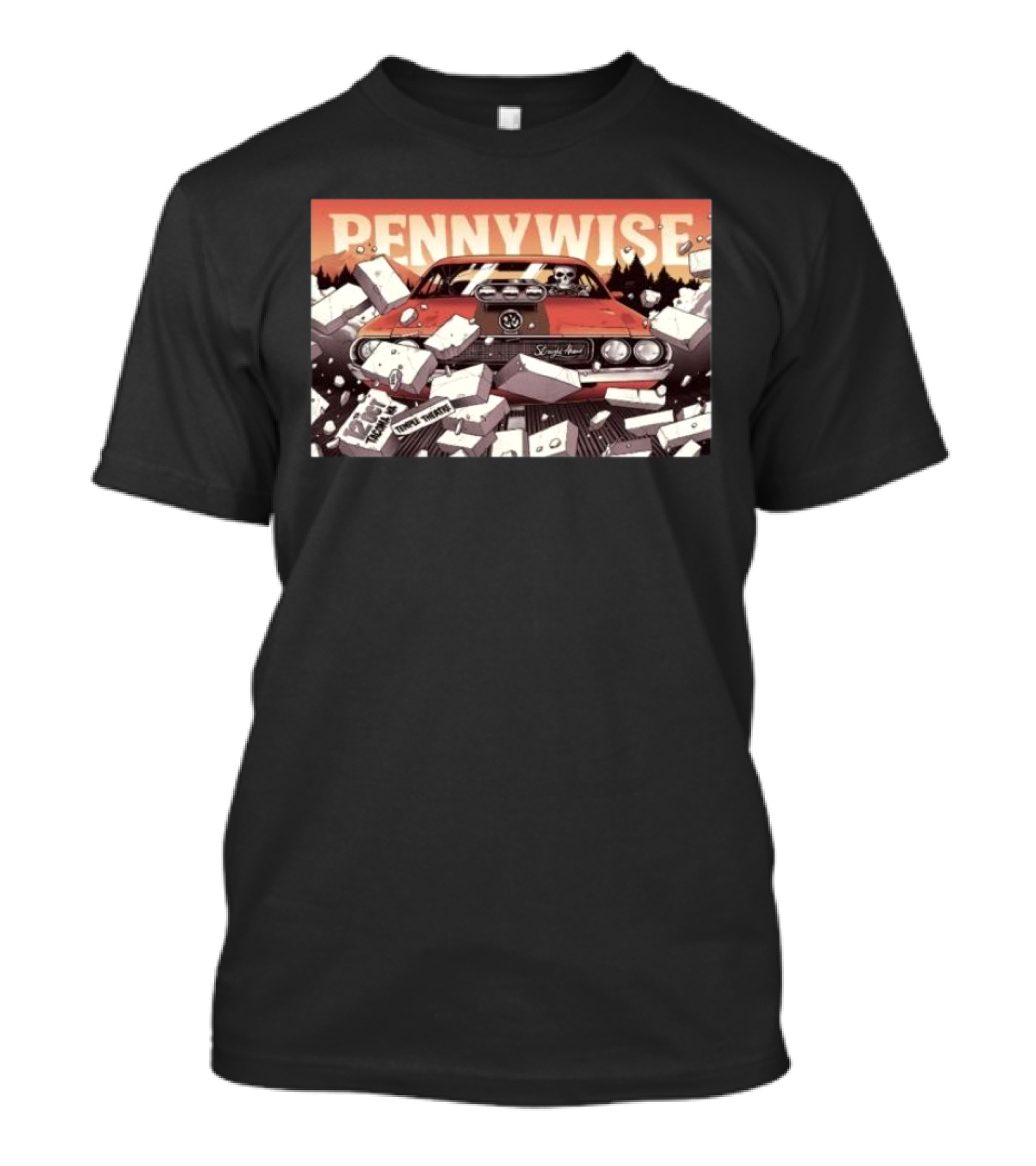 Pennywise Temple Theatre Tacoma WA Oct 12 2024 Tour Vintage Car Skull T-Shirt