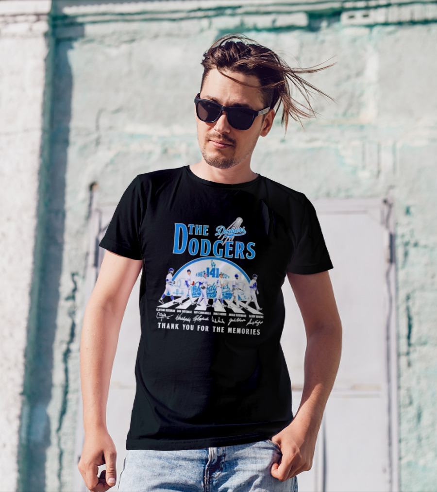 The LA Dodgers 141st Anniversary 1883 2024 Thank You For The Memories Abbey Road Clayton Kershaw Don Drysdale Roy Campanella Duke Snider Jackie Robinson Sandy Koufax T-Shirt