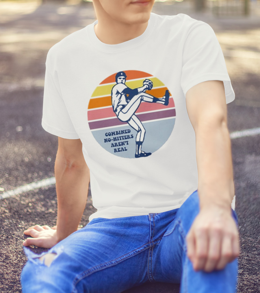 Combined No-Hitters Aren’t Real Vintage Baseball Pitcher Retro Stripes T-Shirt