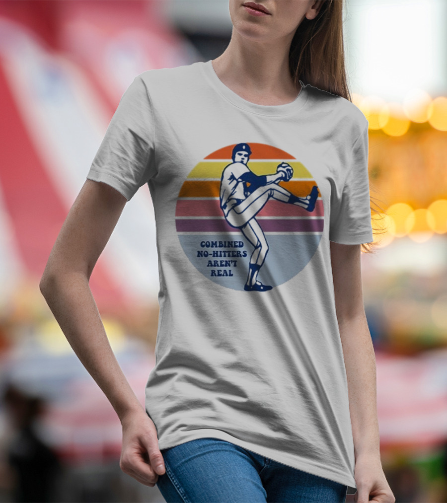 Combined No-Hitters Aren’t Real Vintage Baseball Pitcher Retro Stripes T-Shirt