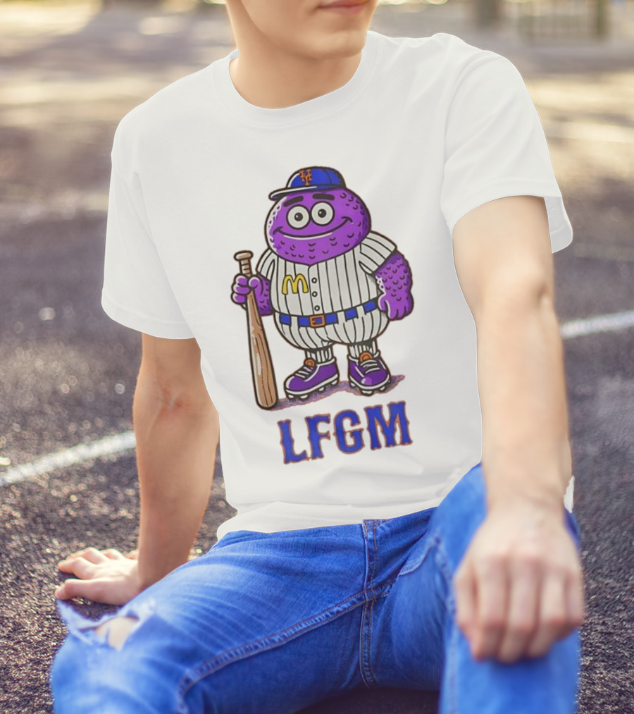 LFGM New York Mets Grimace Cartoon Baseball Bat Character T-Shirt