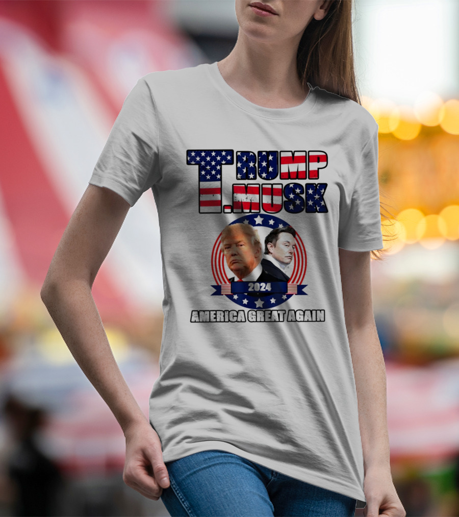 Trump Musk 2024 America Great Again US Flag T-Shirt