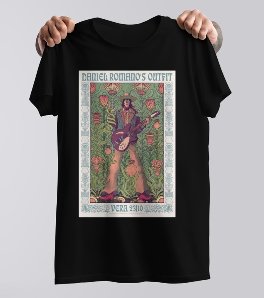Daniel Romano's Outfit Vera Groningen Netherlands Oct 23 2024 Groovy Psychedelic Floral Art Guitar Player T-Shirt