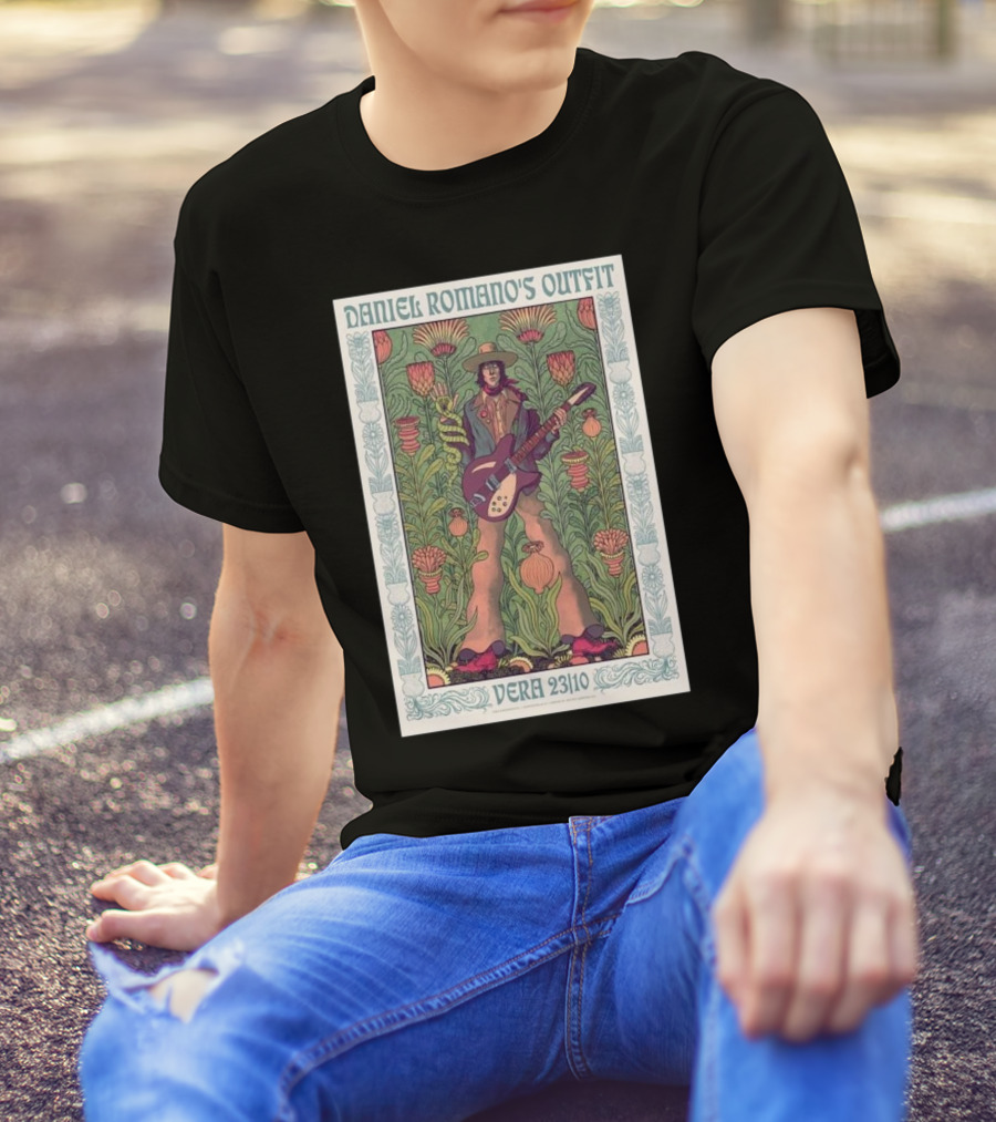 Daniel Romano's Outfit Vera Groningen Netherlands Oct 23 2024 Groovy Psychedelic Floral Art Guitar Player T-Shirt