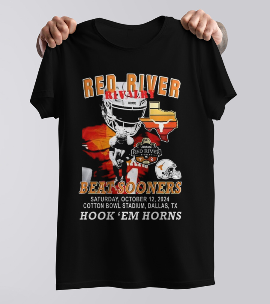Red River Rivalry Beat Sooners October 12 2024 Cotton Bowl Stadium Hook 'Em Horns T-Shirt