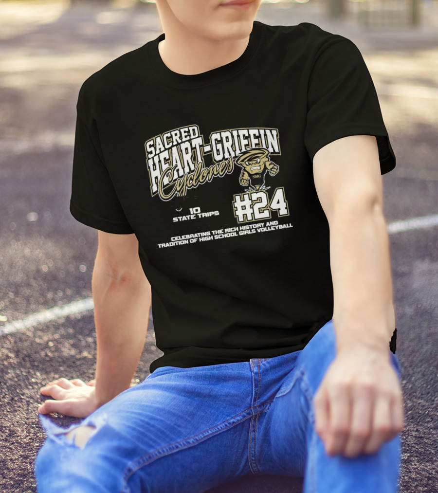 Sacred Heart-Griffin Cyclones #24 1287 Program Wins 10 State Trips 3 State Trophies Celebrating The Rich History And Tradition Of High School Girls Volleyball T-Shirt
