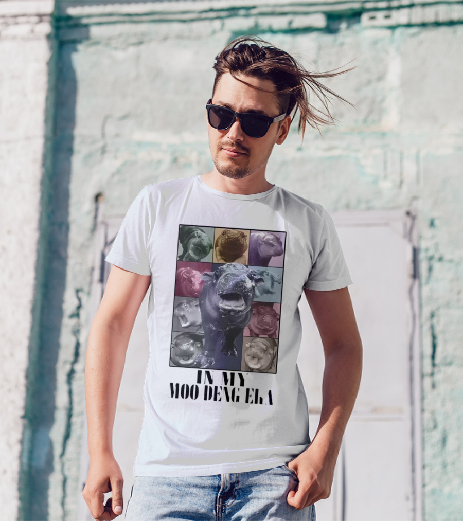 In My Moo Deng Era Colorful Cow Pop Art Collage T-Shirt