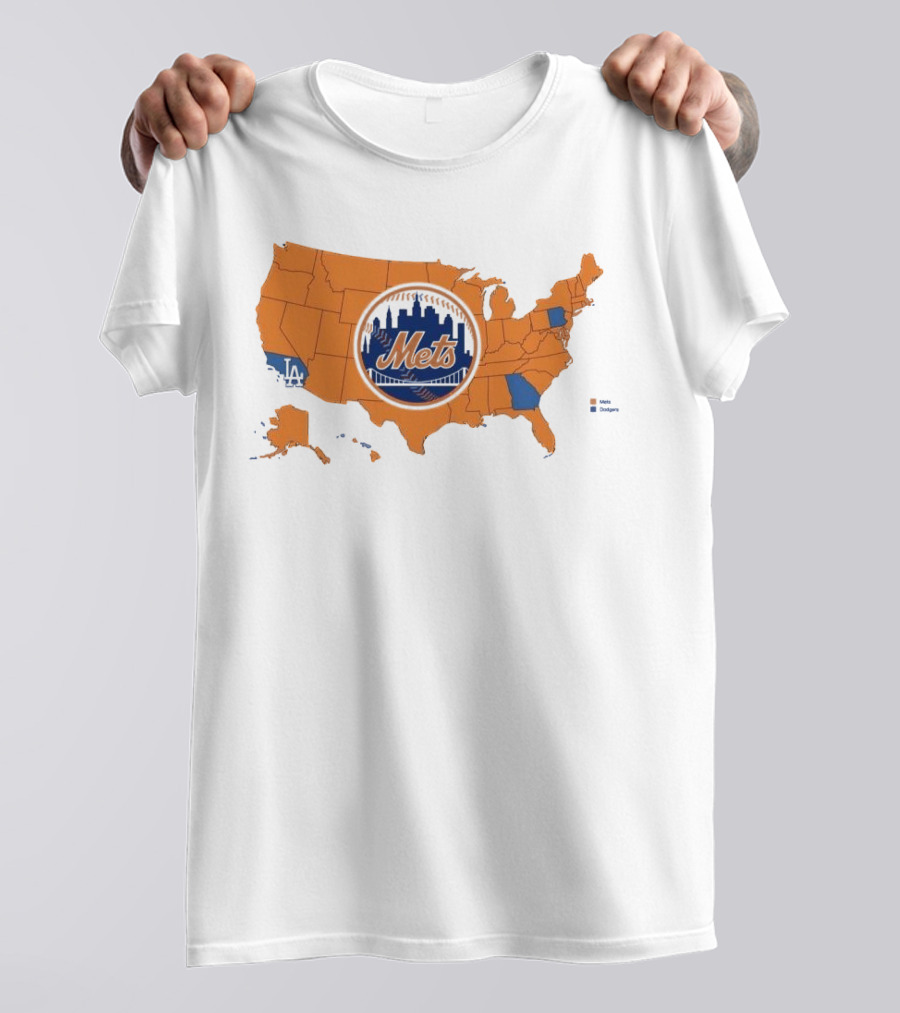 Map Of America Rooting For New York Mets In NLCS MLB With Mets And Dodgers T-Shirt