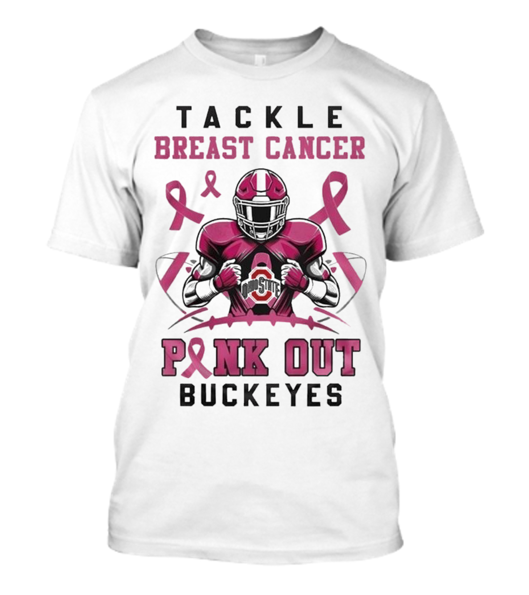 Ohio State Buckeyes 2024 Pink Out Tackle Breast Cancer Ribbon Football T-Shirt