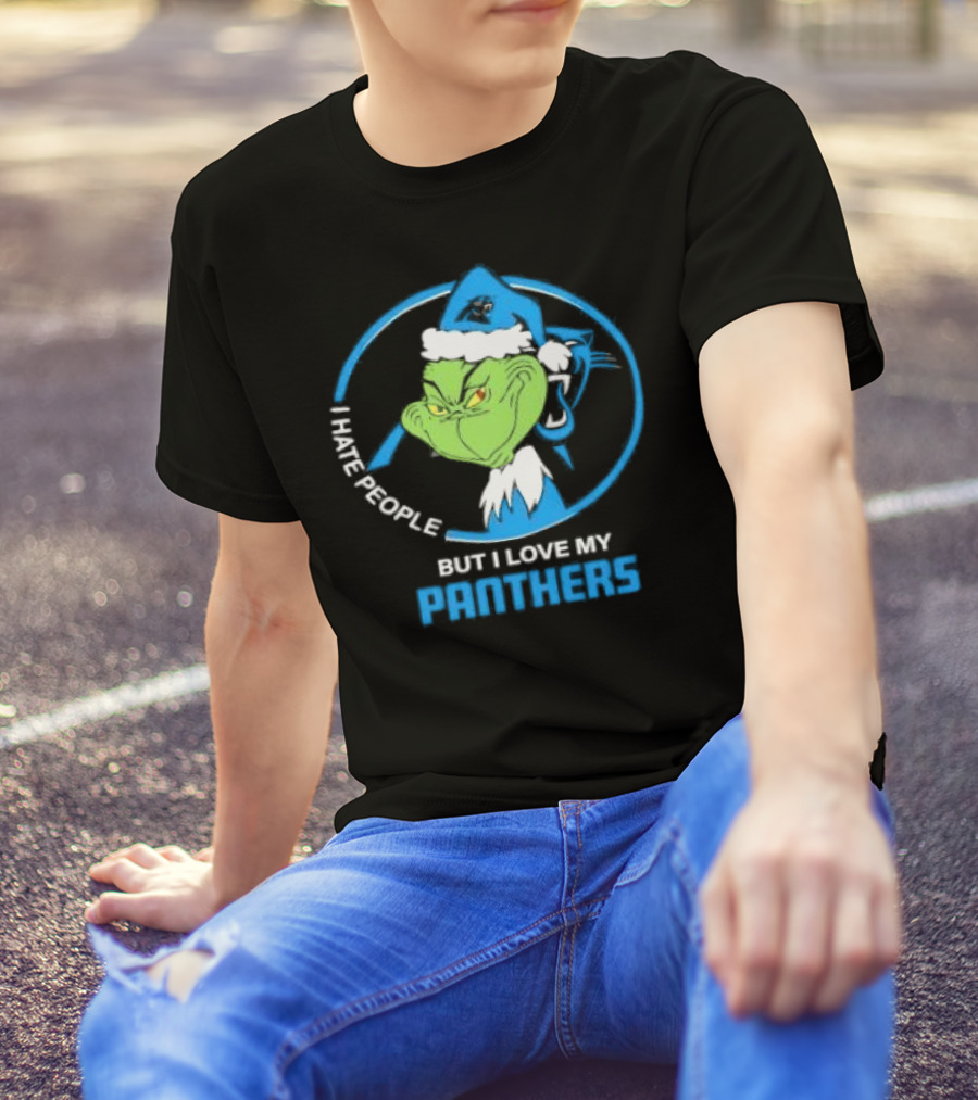 Carolina Panthers Christmas Grinch I Hate People But Love My Panthers T-Shirt