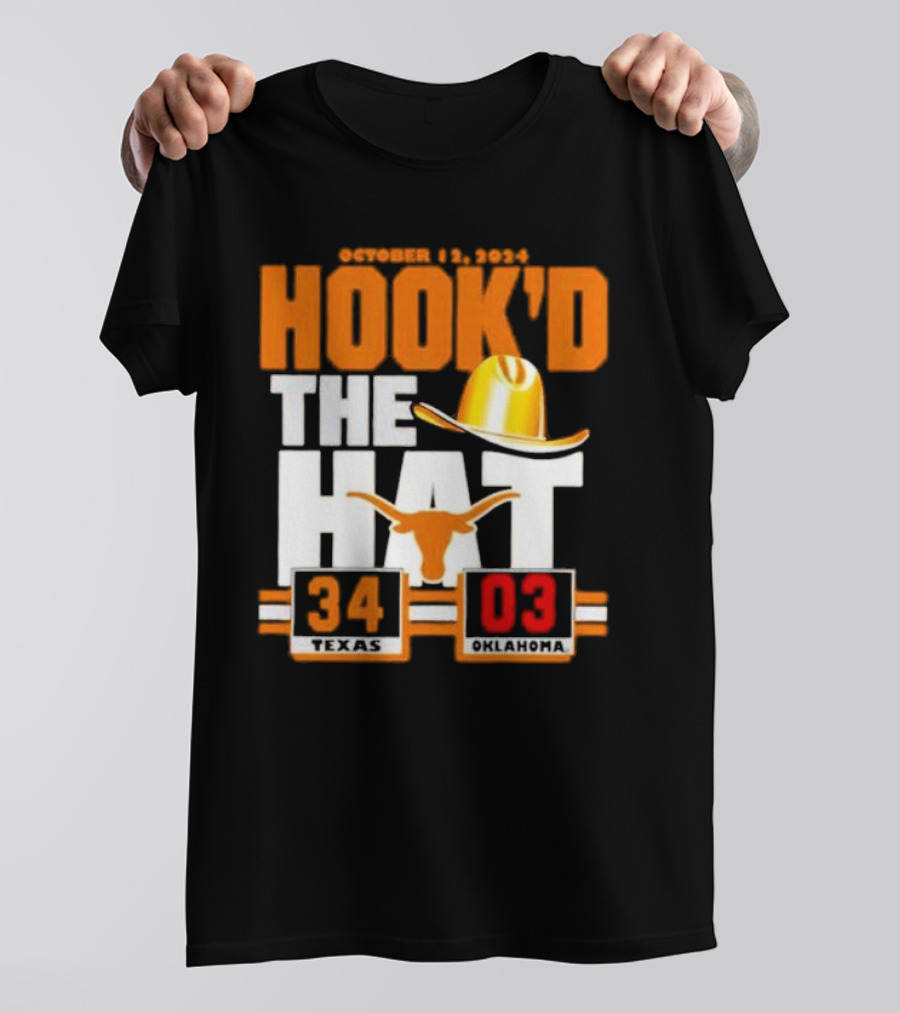 October 12, 2024 Hook’d The Hat 34 Texas Longhorns 3 Oklahoma Sooners T-Shirt