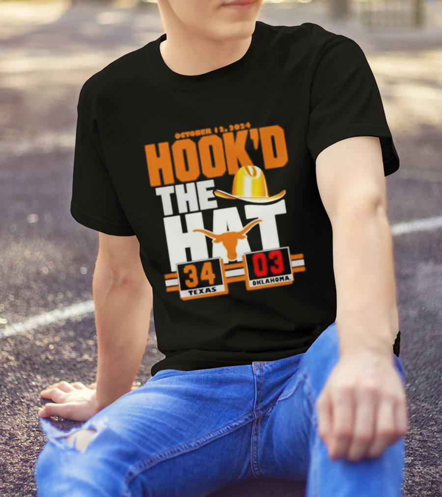October 12, 2024 Hook’d The Hat 34 Texas Longhorns 3 Oklahoma Sooners T-Shirt