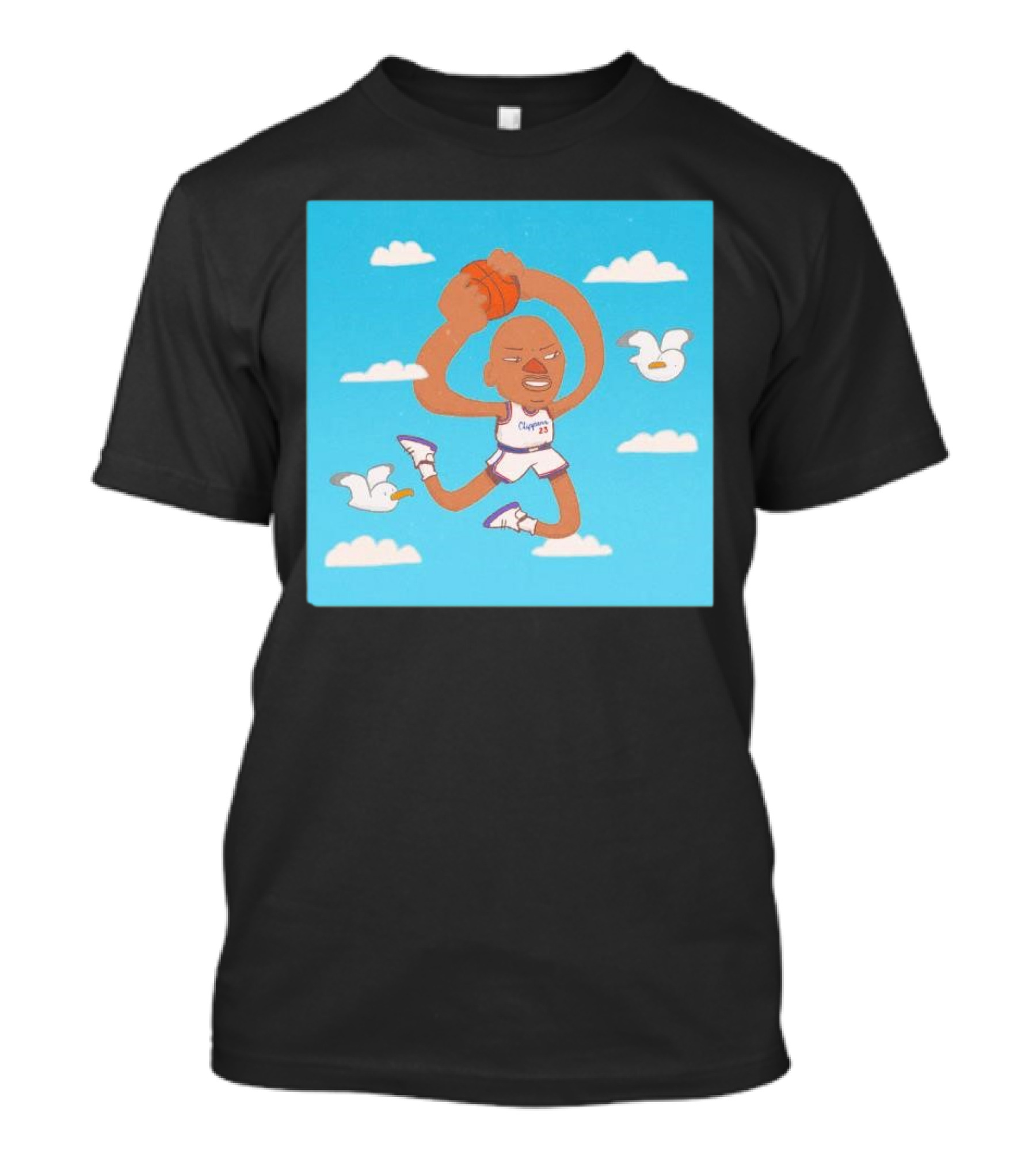 Sky Jones Dunking Los Angeles Clippers Clouds Seagulls T-Shirt