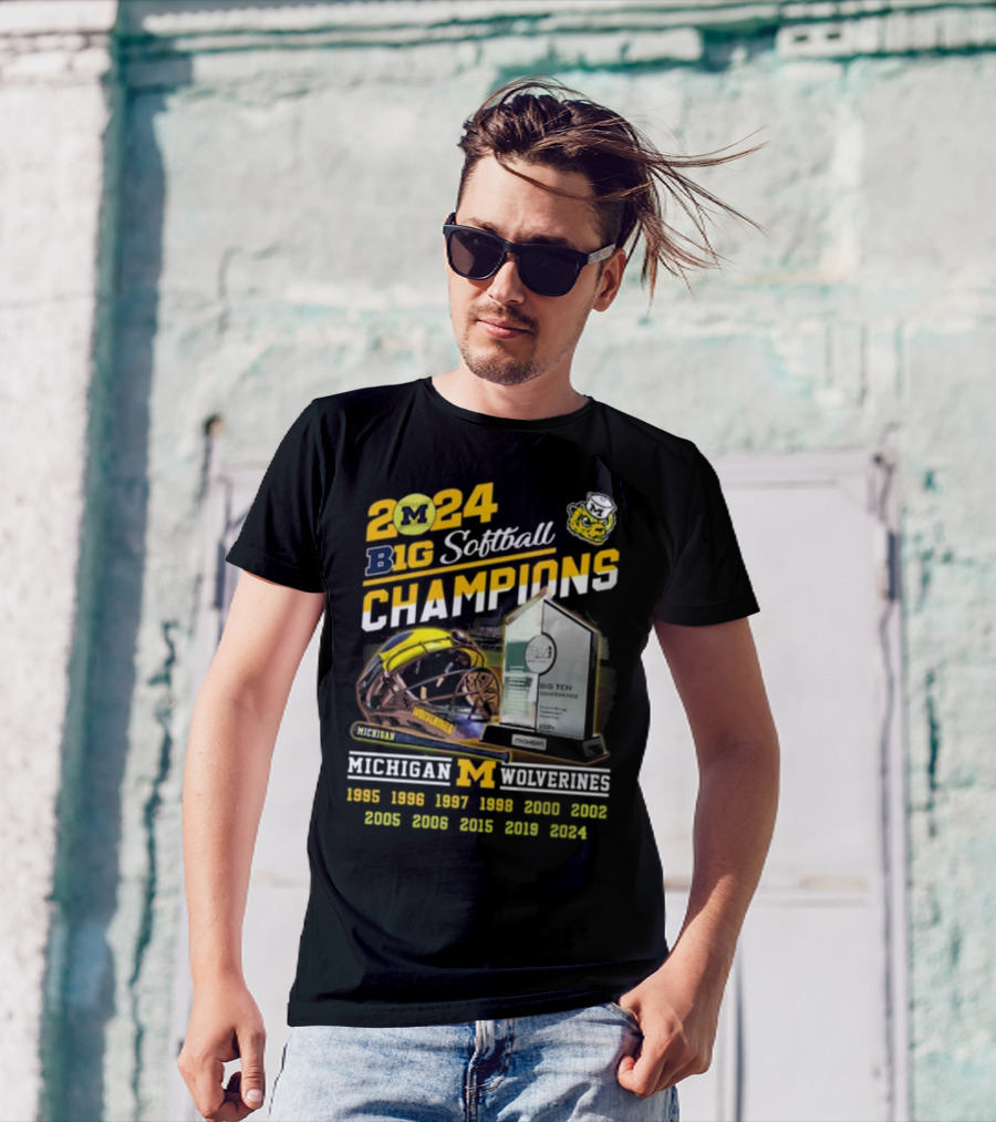 Michigan Wolverines 2024 Big Softball Champions Big Ten Conference Trophy Helmets 1995-2024 T-Shirt