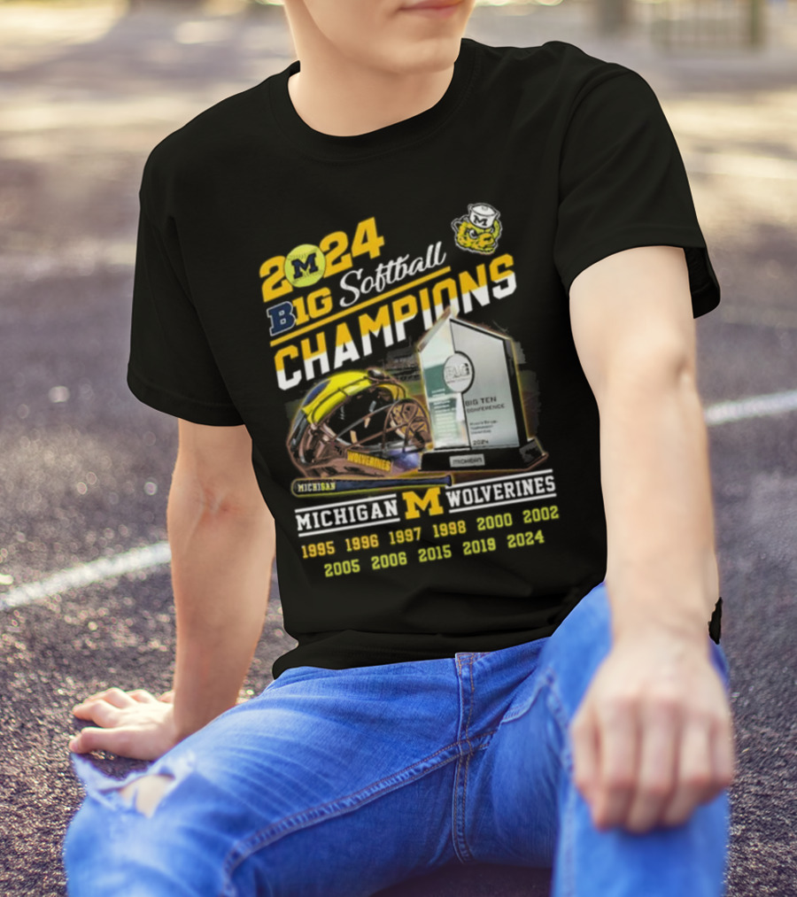Michigan Wolverines 2024 Big Softball Champions Big Ten Conference Trophy Helmets 1995-2024 T-Shirt