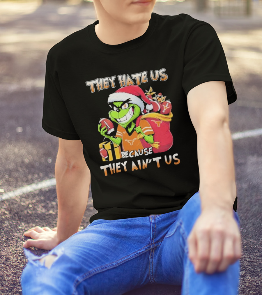 Texas Longhorns Grinch They Hate Us Because They Ain't Us Christmas Football Santa Hat Gift Bag T-Shirt