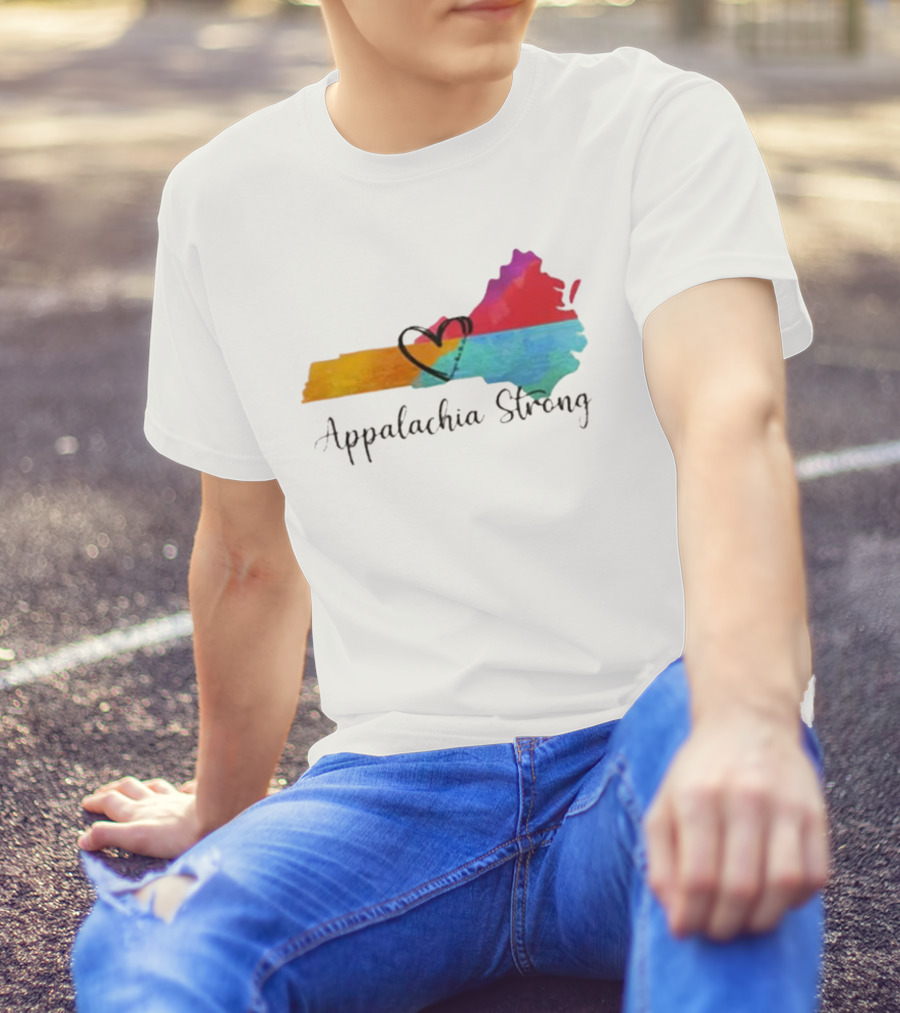 Appalachia Strong Heart Map Hurricane Helene Print T-Shirt