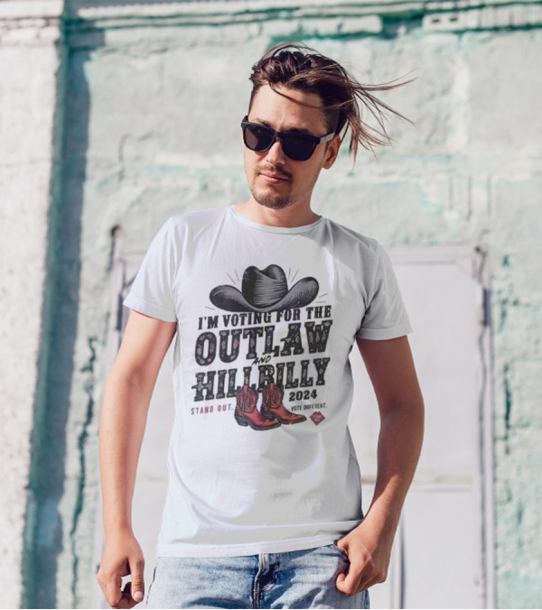 I'm Voting For The Outlaw And Hillbilly Cowgirl Boots Hat Stand Out 2024 Vote Different Story Brand T-Shirt