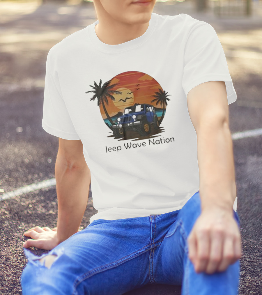 Jeep Wave Nation Vintage Sunset Adventure Scene T-Shirt