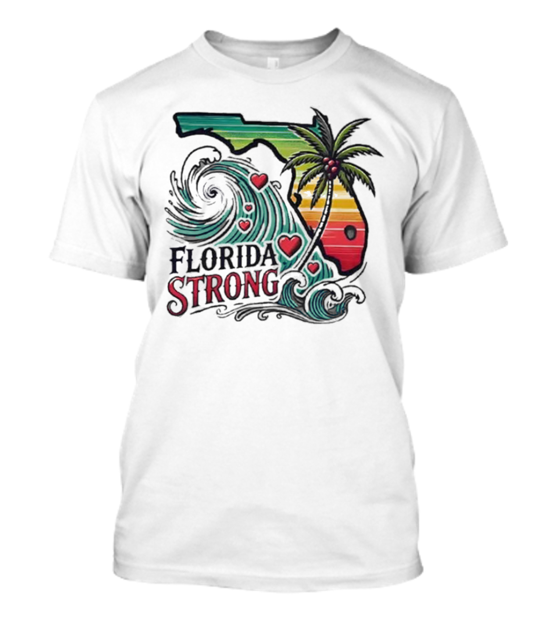 Womens Florida Strong State Outline With Palm Tree And Waves T-Shirt
