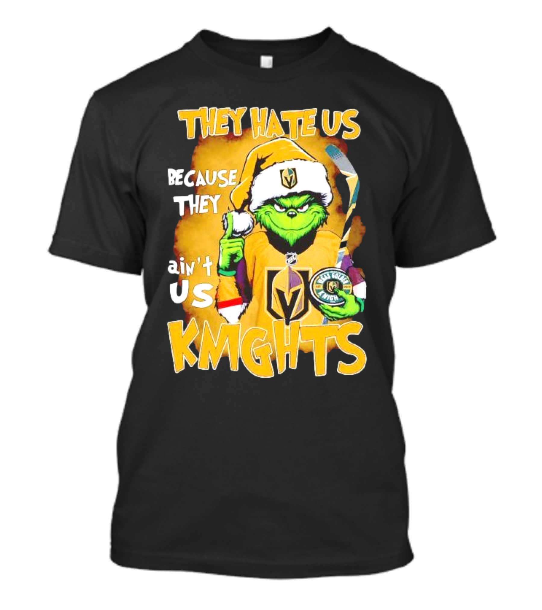 Grinch Vegas Golden Knights They Hate Us Because They Ain’t Us Christmas Hockey Fan T-Shirt