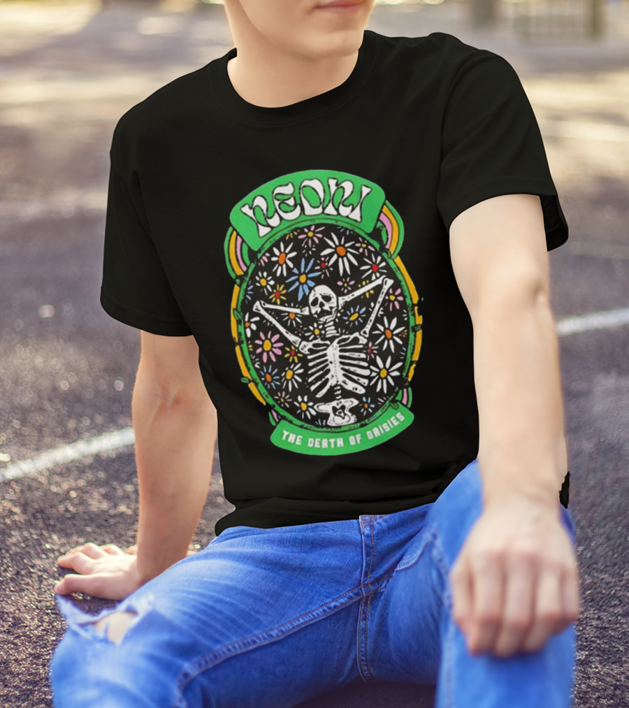 NEON Skeleton With Daisies The Death Of Daisies T-Shirt