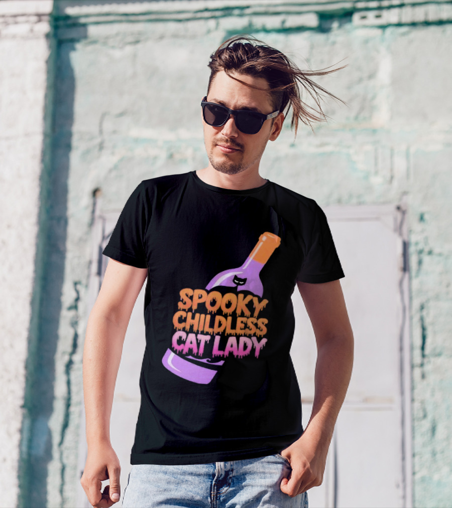 Spooky Childless Cat Lady Purple Bottle Halloween T-Shirt